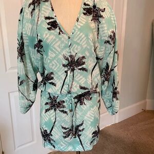 Olivaceous Turquoise Drop Sleeve Drawstring Dress